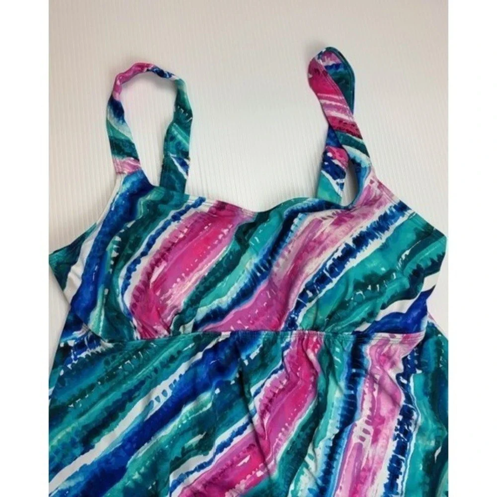Kim Gravel x Swimsuits For All 2PC Tankini 12 Abstract Stripe‎ Swim Shorts Retro